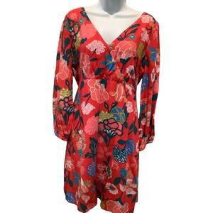 J. CREW DEEP V NECK FLORAL PRINT LIGHT WEGHT LONG SLEEVE DRESS 4 NWT